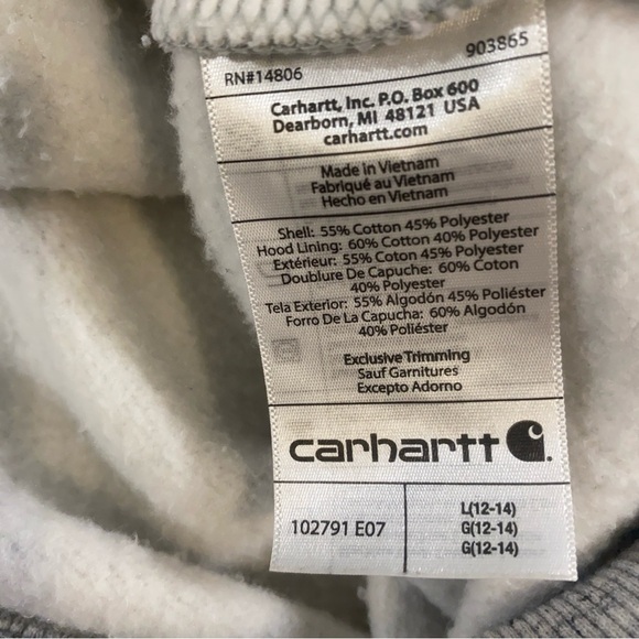 Carhartt Gray Logo Hoodie Sweatshirt Women’s Size 12-14 - Picture 5 of 10